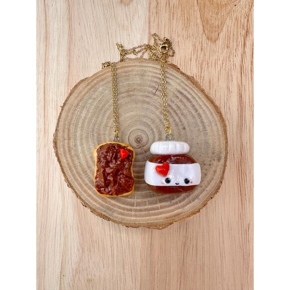 Chocolate Spread Toast Friendship Necklaces BFF, Polymer Clay Kawaii Food Charm - Picture 1 of 3
